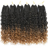Ombre Goddess Box Braids Crochet Hair with Curly Ends | 14 Inch | 1-6 Packs