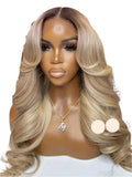 Ombre Ash Honey Blonde Body Wave Human Hair Wig | 13x6 Lace Frontal