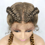 Handmade Double Dutch Cornrow Braided Wig | Natural Black Lace Front | Baby Hair | Kanekalon Synthetic Wig for Women