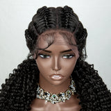 22" Box Braids Full Lace Wig | Two Curly Ponytails | Baby Hair | Synthetic Braided Wig