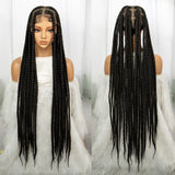 34" Knotless Box Braids Full Lace Wig | Transparent Lace | Long Black Synthetic Braids | Black Women