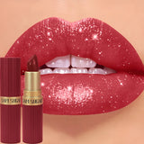 Chocolate Brown Luxurious Metallic Glitter Lipstick Long-Lasting Waterproof Non-Fade Shimmery Pearl Sparkling Lip Gloss Makeup