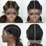 22" Box Braids Full Lace Wig | Two Curly Ponytails | Baby Hair | Synthetic Braided Wig