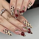 3D Bowknot Pearl Wearable Nail Art Fashion Leopard French Nude Almond Fake Nails Detachable Finished False Nails Press on Nails