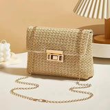 Yogodlns Knitted Straw Crossbody Bag For Women With Chain Strap Day To Night - Versatile Day To Night Use