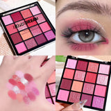 16 grid red eyeshadow tray Purple, glitter pearl matte eyeshadow, Shimmer makeup lasting women, Korean eye cosmetics