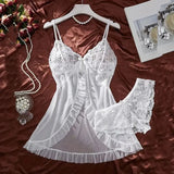 A Set Of Tulle Ultra Sexy Nightgown V-neck Bra Open Sleep Skirt Night Erotic Dress Woman Sheer Pajamas Lingerie Pants Luxury kit