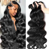 42 Inch Body Wave Human Hair Bundles Natural Black Brazilian Virgin Hair Weave 12A Unprocessed Real Human Hair Extensions Full T