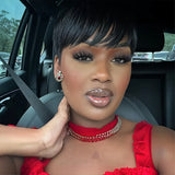 100% Human Hair Straight Short Pixie Cut Wig with Bangs | Tangle-Free Full Machine Made for Women (Natural Hairline)