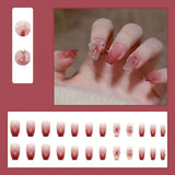 24pcs Chromic Heart Peach Bowknot 3D False Nails Gradient Pink Color Changing Press On Nails Sweet Pink for Women Girls