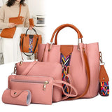4 Pcs Luxury Handbag Set | Large Capacity Tote Bag, Fashion Shoulder Bag, Wallet & Card Case for Women (Patchwork)