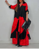 Elegant Lady Set Printed Long Shirt Top Wide Leg Pants 2-piece Outfit Casual Loose Oversized Women Sets Casual Two-piece Outfit
