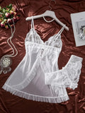A Set Of Tulle Ultra Sexy Nightgown V-neck Bra Open Sleep Skirt Night Erotic Dress Woman Sheer Pajamas Lingerie Pants Luxury kit