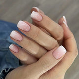 24pcs/set short square fake nails for women cute bride heart white french tips faux ongles y2k press on false nail supplies