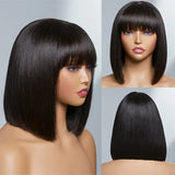 Peruvian Straight Bob Wig with Bangs | Full Machine Made Human Hair Wig | Natural Color