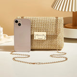 Straw Crossbody Bag | Small Square Shoulder Bag with Hasp Fastening