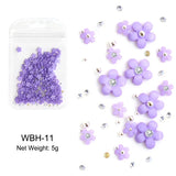 White Acrylic Flower Nail Art Decorations Mixed Size Rhinestones Red Blue Gem Manicure Tools Accessories DIY Nails Design 5g