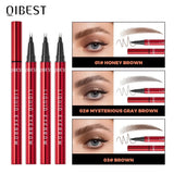 QIBEST 2 Fork Tip Liquid Eyebrow Pencil Eyeliner Lower Eyelash Pen Makeup Waterproof Lasting Quick Drying Ultra-fine Brows Pen