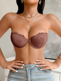 3Pcs Women Half Cup Lace Strapless Bra Adjustable Non-slip Off Shoulder Underwire Support Front Buckle Push Up Brassiere XS-L