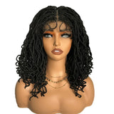 14" Copper Red Faux Locs Lace Front Wig | Short Twist Dreadlocks | Synthetic Braided Wig