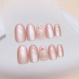 24pcs Oval False Nails French Strawberry Butterfly Cat Eye Press on Nails Fake Nails DIY Manicure Detachable Nail Tips