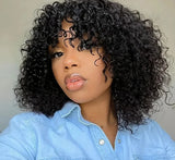 Jerry Curly Short Bob Human Hair Wig with Bangs | Glueless Highlight Honey Water Wave Blonde Wig for Women (Ready-to-Go)