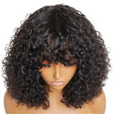 Highlight Honey Blonde Jerry Curly Pixie Bob Wig with Bangs | Full Machine Made Human Hair