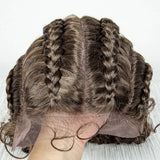 22" Box Braids Full Lace Wig | Two Curly Ponytails | Baby Hair | Synthetic Braided Wig