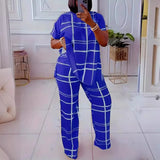 Short Sleeve 2 Piece Women Sets 2025 Spring Summer Matching Sets Stripe Print Two Pieces Sets Top Pants Suits Outfits Clothing