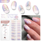 Harunouta 16strips Gradient Red Marble Gold Line Semi Cured Gel Nail Strips DIY Gel Polish Stickers for Nails Work with UV/LED