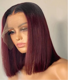 Wine Red Ombre 1B-99J Straight Bob Wig | 13x4 Transparent Lace Front Brazilian Human Hair