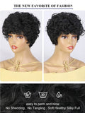 Cut Short Curly Wigs for Women | Glueless Synthetic Full Wigs with Bangs (Daily Wear & Go, Heat Resistant, Black Color for Beginners)