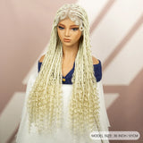 Boho Box Braided Wig with Curly Hair | Goddess Locs Accents | Full Lace Brown Braids Wig | Bohemian Box Braid Wig