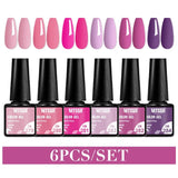 MTSSII 6PCS/Set Sparkly Red Roes Red Gel Nail Polish Shinning Nail Art LED UV Gel Varnish Nail Supplies Manicure Kit for Nails