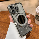 Luxury Magsafe Wireless Charging Glitter Phone Case For iPhone 16 11 12 13 14 15Pro Max Plus Plating Mirror Airbag Bracket Cover
