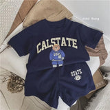 Summer Toddler Baby Girl Solid Cotton Clothes Short Sleeve Cartoon Bear Printed T-shirts and Shorts 2pcs Set Kid Boy Tracksuits