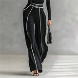 Women Long Sleeve Knit Pullover Two-Piece Set Elegant High Neck Slim Top+Wide leg Pants Spring Autumn new Outfit Suit