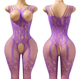 Sexy Big Loophole Open Bra BodySuits Erotic Crotchless Lingerie Women Fishnet Hollow Exposed Breast Adult Plus Size Underwear