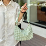 Canvas Wrinkle Bag for Women | Shoulder Bags & Pleated Bubbles Handbags (Padded Casual Underarm Quilted Tote Cloud Bag Purse)