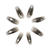 24pcs Y2k Star Press On Nails Gradient Black Mid-length Coffin False Nail Tips Full Cover Moon Designs Fake Nail For Cool Girls