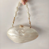 Oval Marble Beige Shell Acrylic Luxury Elegant Lady Evening Bag | Cute Handbag & Wedding Girl Female Mini Purse