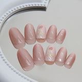 24pcs Oval False Nails French Strawberry Butterfly Cat Eye Press on Nails Fake Nails DIY Manicure Detachable Nail Tips