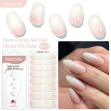 Harunouta 16strips Gradient Red Marble Gold Line Semi Cured Gel Nail Strips DIY Gel Polish Stickers for Nails Work with UV/LED