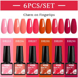MTSSII 6PCS/Set Sparkly Red Roes Red Gel Nail Polish Shinning Nail Art LED UV Gel Varnish Nail Supplies Manicure Kit for Nails
