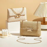 Straw Crossbody Bag | Small Square Shoulder Bag with Hasp Fastening