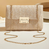 Straw Crossbody Bag | Small Square Shoulder Bag with Hasp Fastening