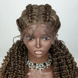 22" Box Braids Full Lace Wig | Two Curly Ponytails | Baby Hair | Synthetic Braided Wig