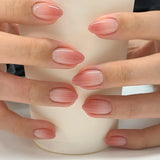 24Pcs Short Oval Head Blush Pink Press on Nails with Simple Designs Almond Nails Wearable Acrylic Full Cover Nail Tips with Glue