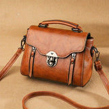 Vintage Turn-Lock Square Satchel Bag for Women | Classic PU Leather Shoulder & Crossbody Handbag (Everyday Tote, Secure Travel Purse)