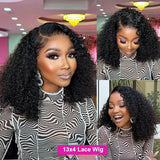 13x4 Lace Closure Wig 100% Human Hair Wig Deep Curly Wig Jerry Curly Short Bob Wig With Baby Hair Deep Wave Double Draw Wig For Black Women
